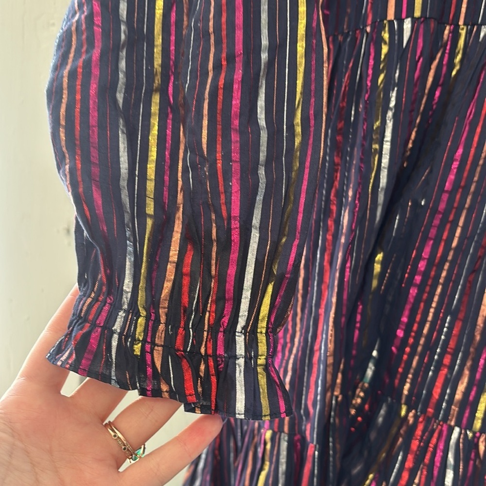 Roller Rabbit Janni Rainbow Lurex Stripe Tiered Swing Dress Size XS - Picture 4 of 5